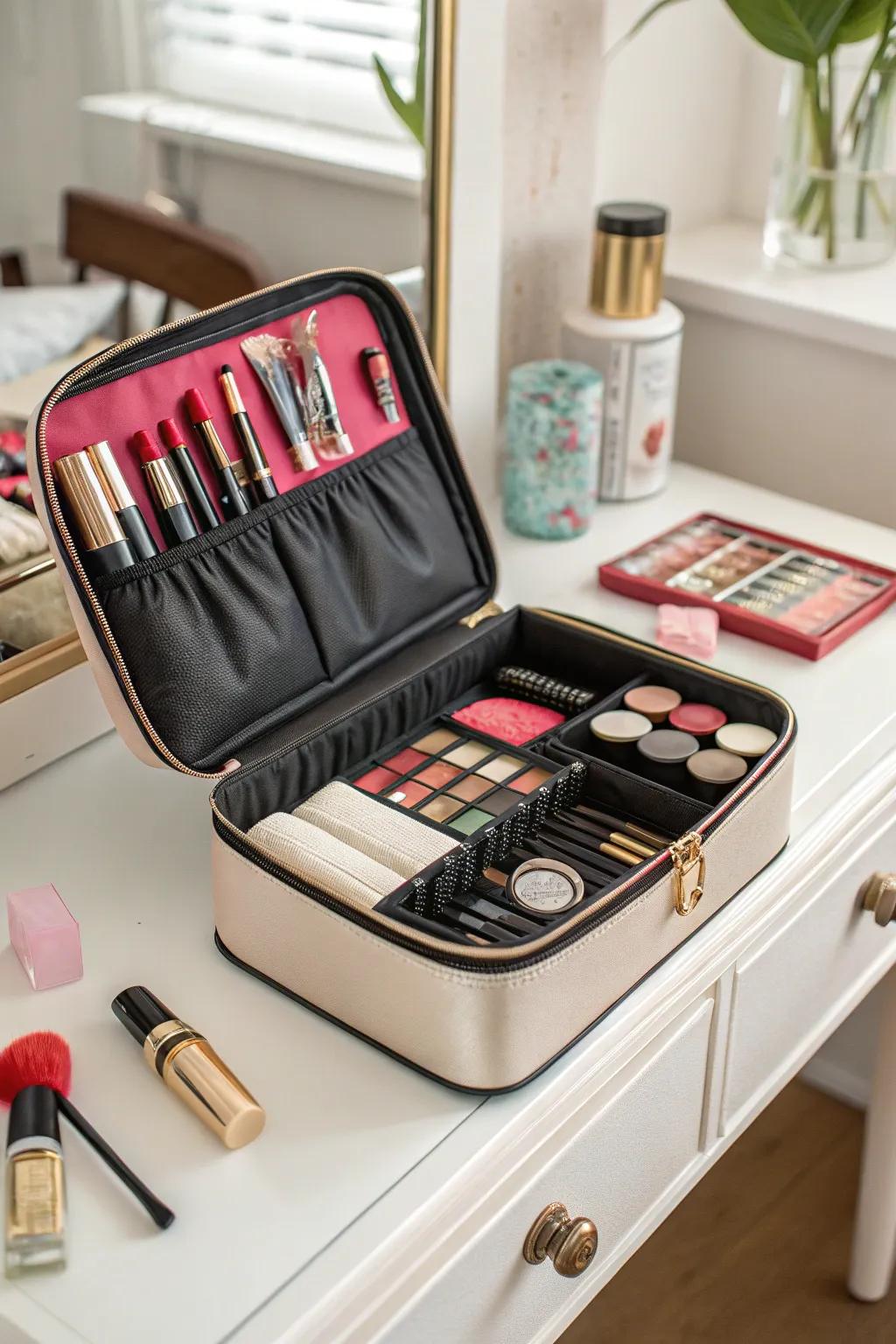 Stay organized on-the-go with a travel cosmetic case.