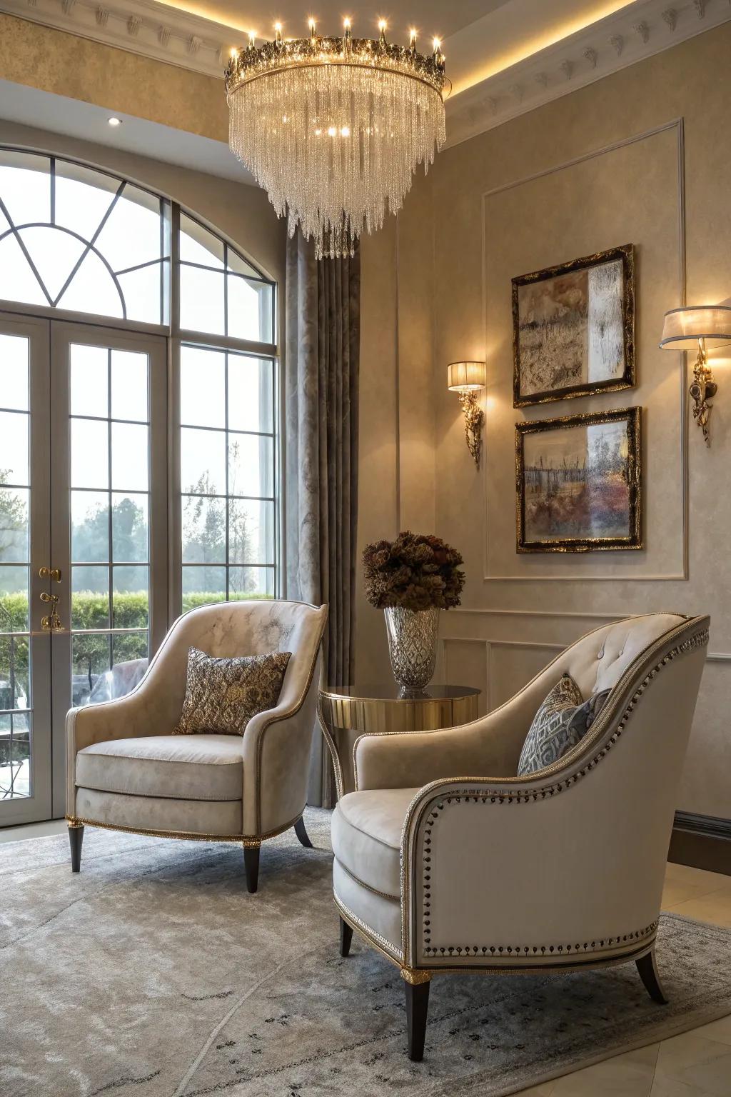 Metallic highlights infuse a nuance of glamour.
