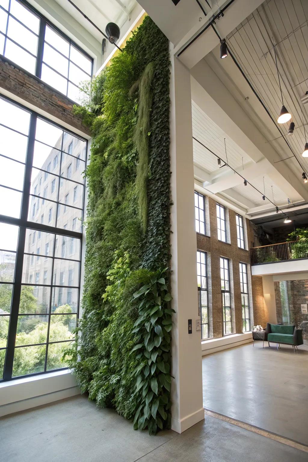 A vertical garden bringing a revitalizing element to a loft.
