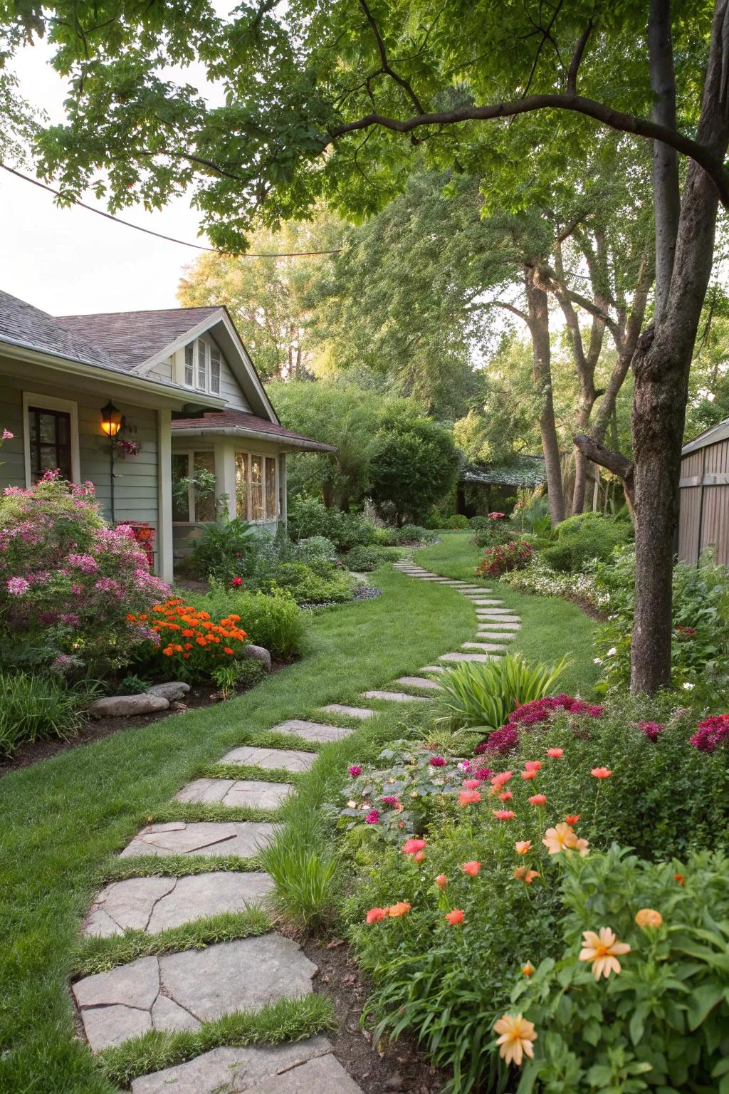 A pathway consisting of stepping stones, guiding visitors through the garden landscape.