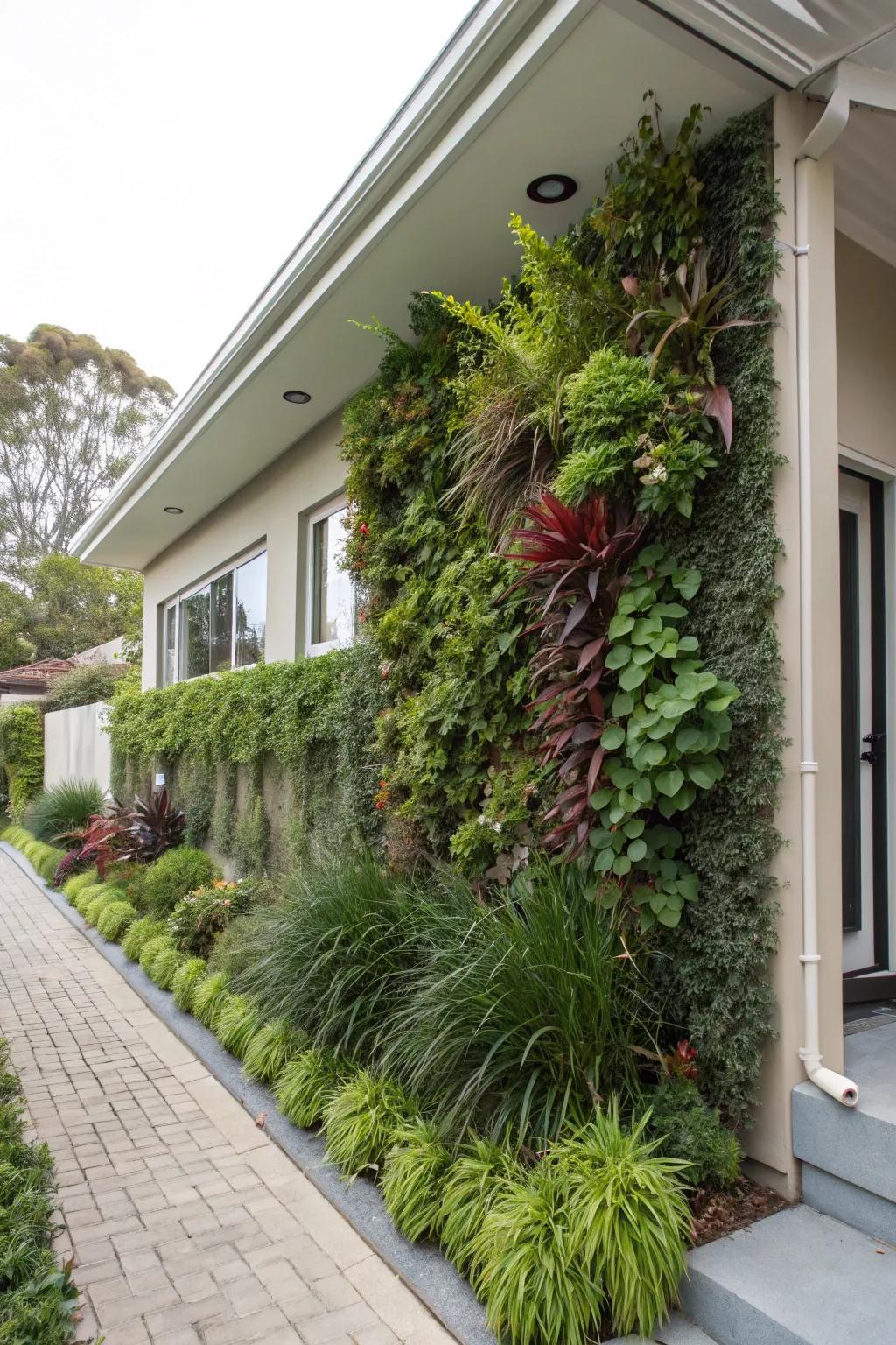 Green panels fashion a verdant upward garden while conserving space.
