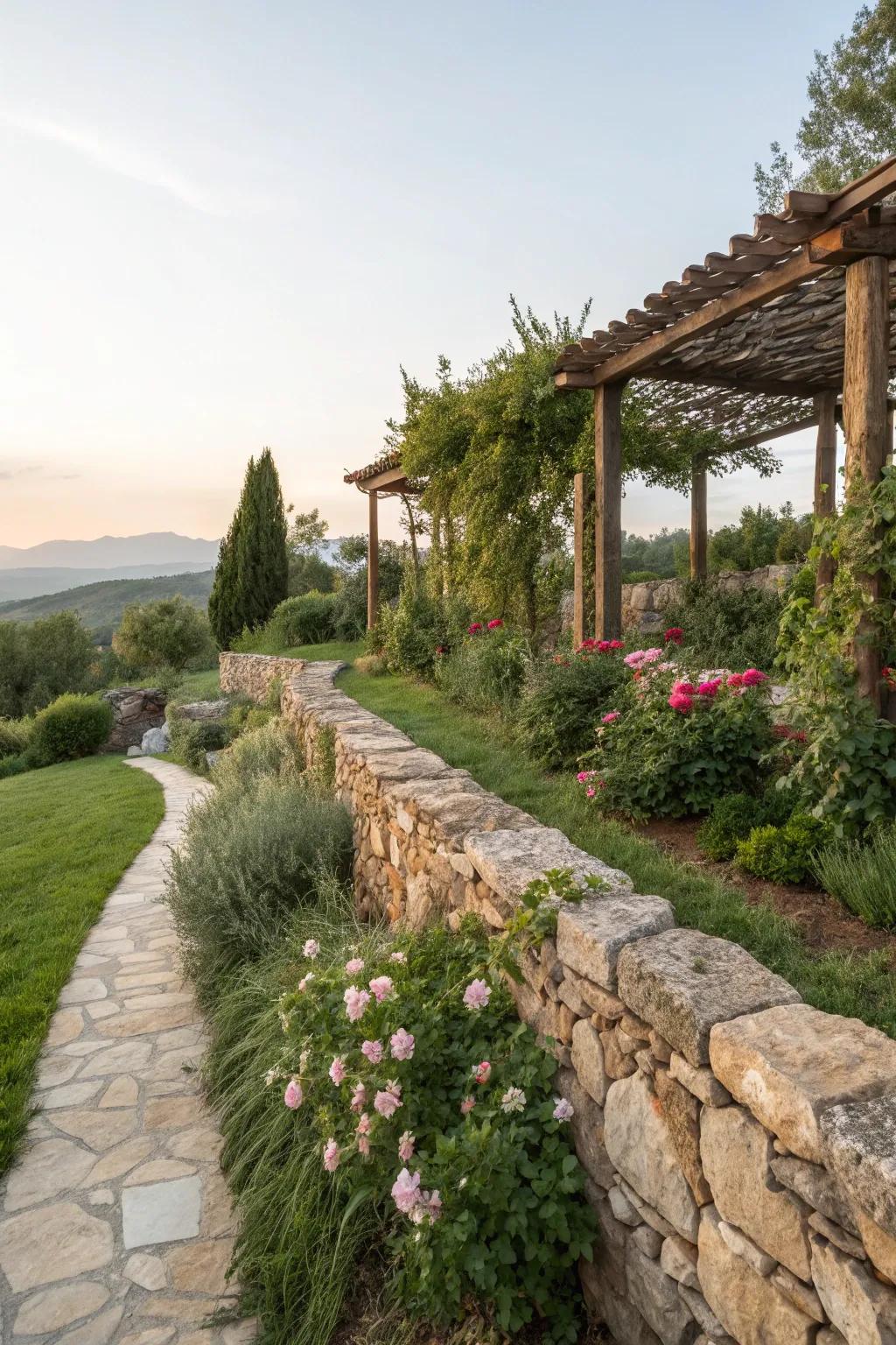 Stone barriers afford structure and charm.