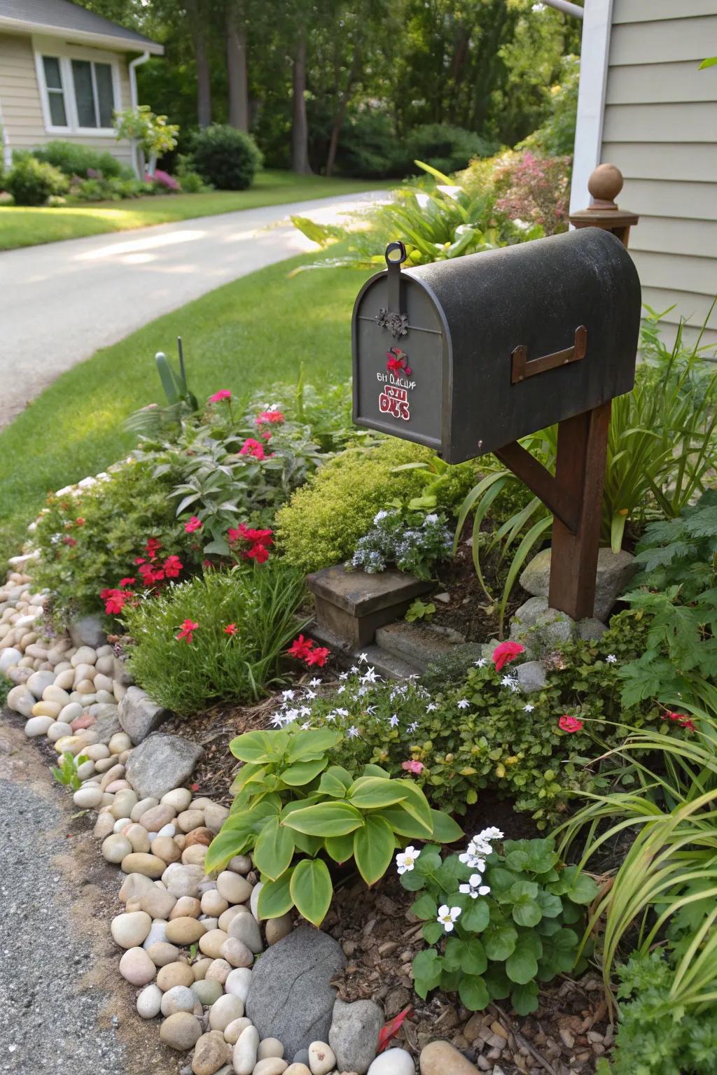Design a mini garden oasis around your mailbox for an enchanting effect.