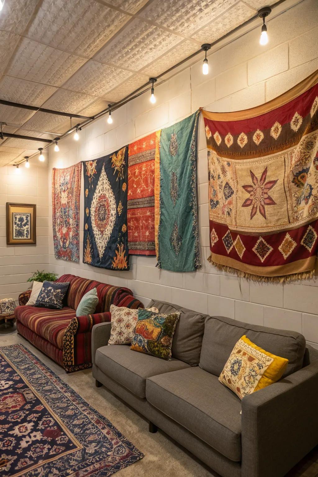 Textile wall decor adds comfort and style to your cave.