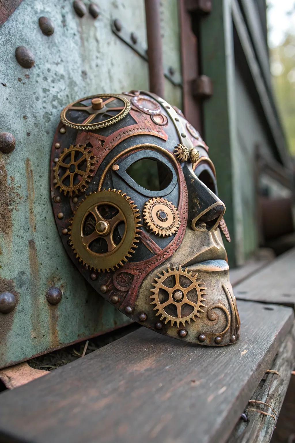 Steampunk components give veils a rough, mechanical feel.