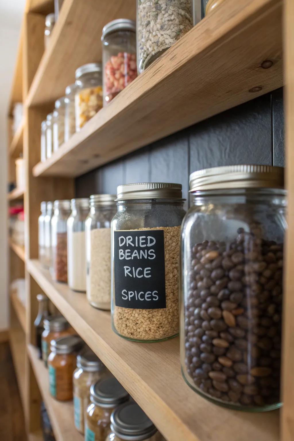 Customize and organize with blackboard stickers on preserving jars.
