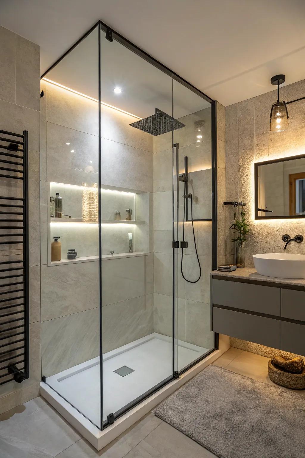 Creative illumination highlights the beauty of your shower design.