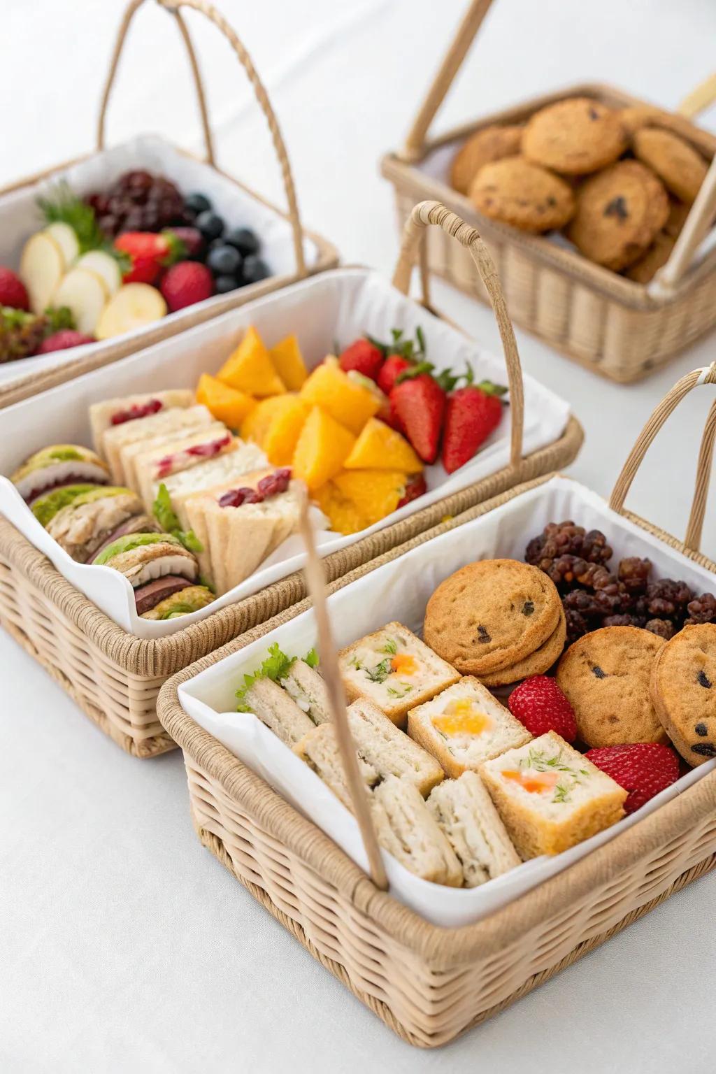 Dainty open-air feast baskets make for a thoughtful personalized touch.
