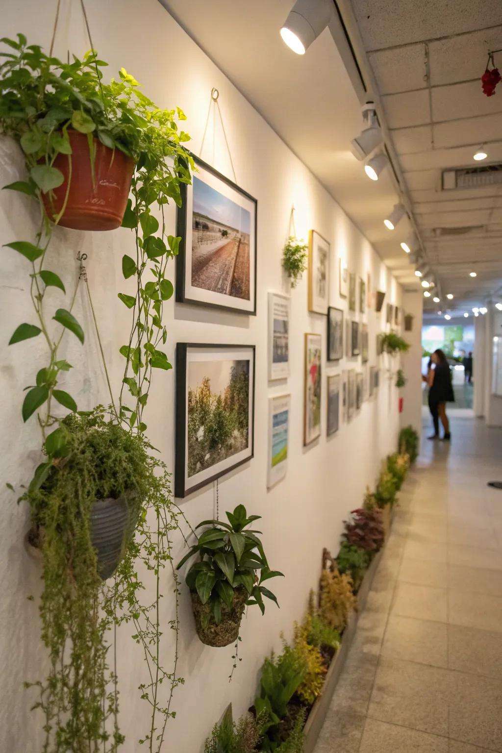The gallery wall gains a refreshing touch with added greenery.