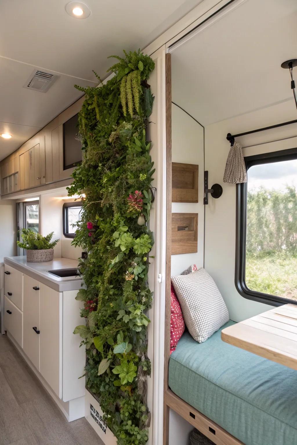 Vertical gardens can introduce greenery without sacrificing space in your mobile home.