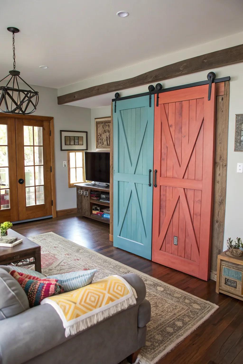 Upcycled bifold doors provide a unique, sustainable design element.