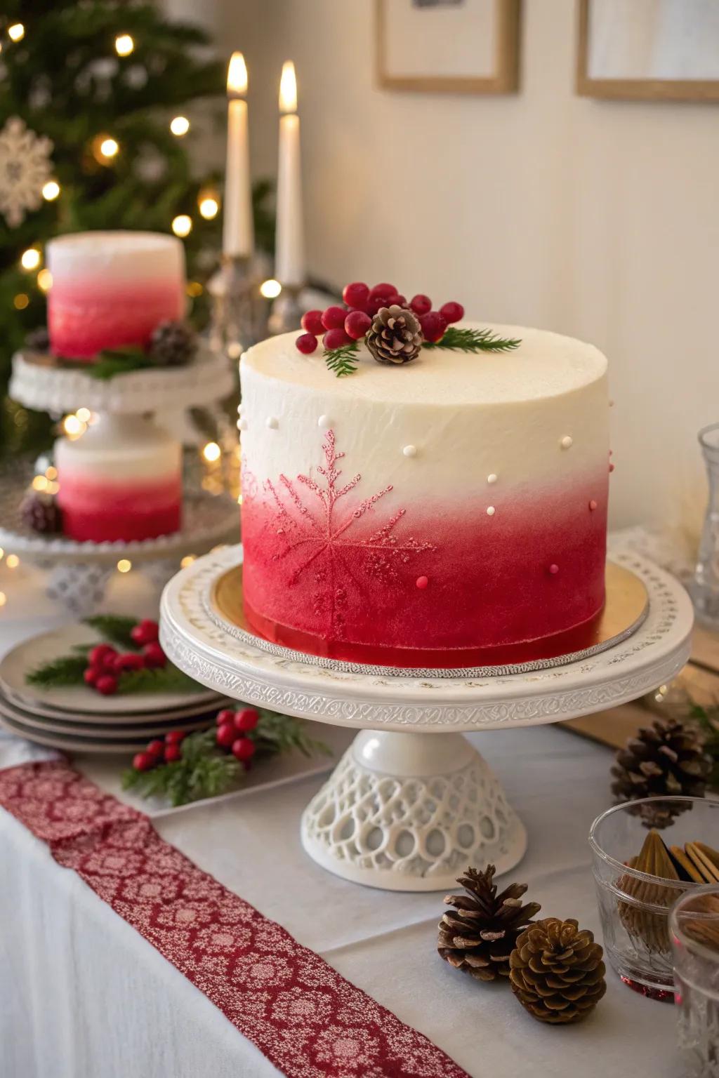 Christmas cake featuring ombre elegance