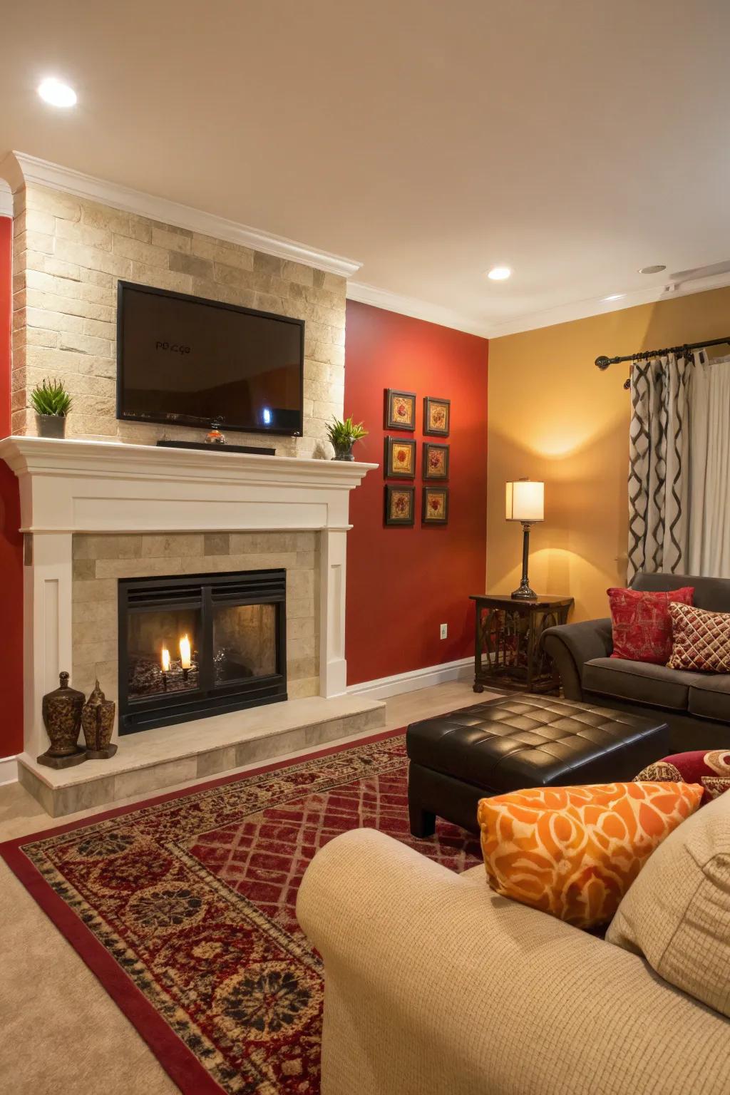 Contrasting colors make your fireplace wall stand out.