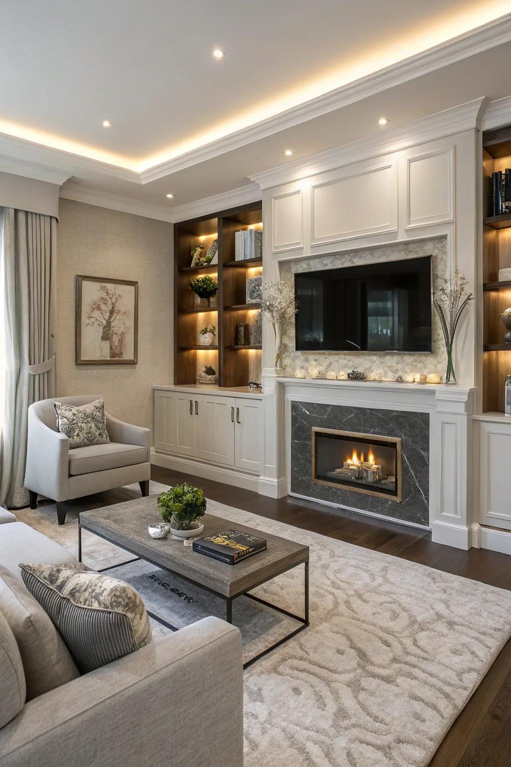 A hidden storage cleverly conceals the TV when not in operation.