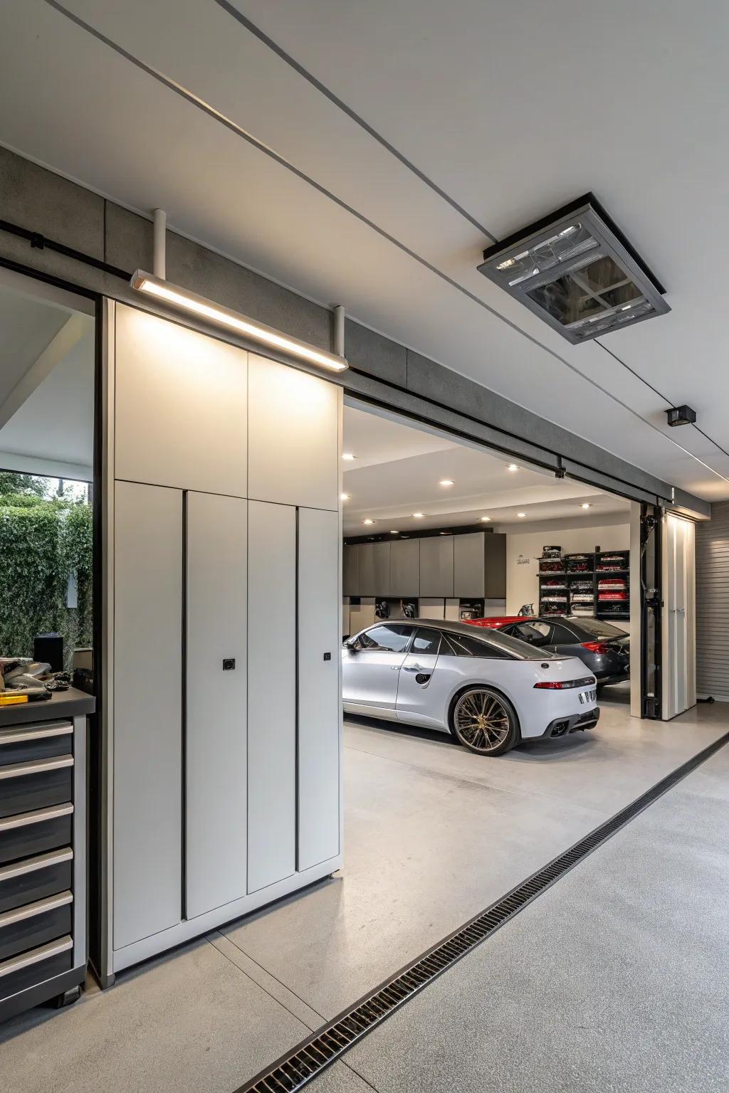 Keep your garage tidy with covert storage solutions.