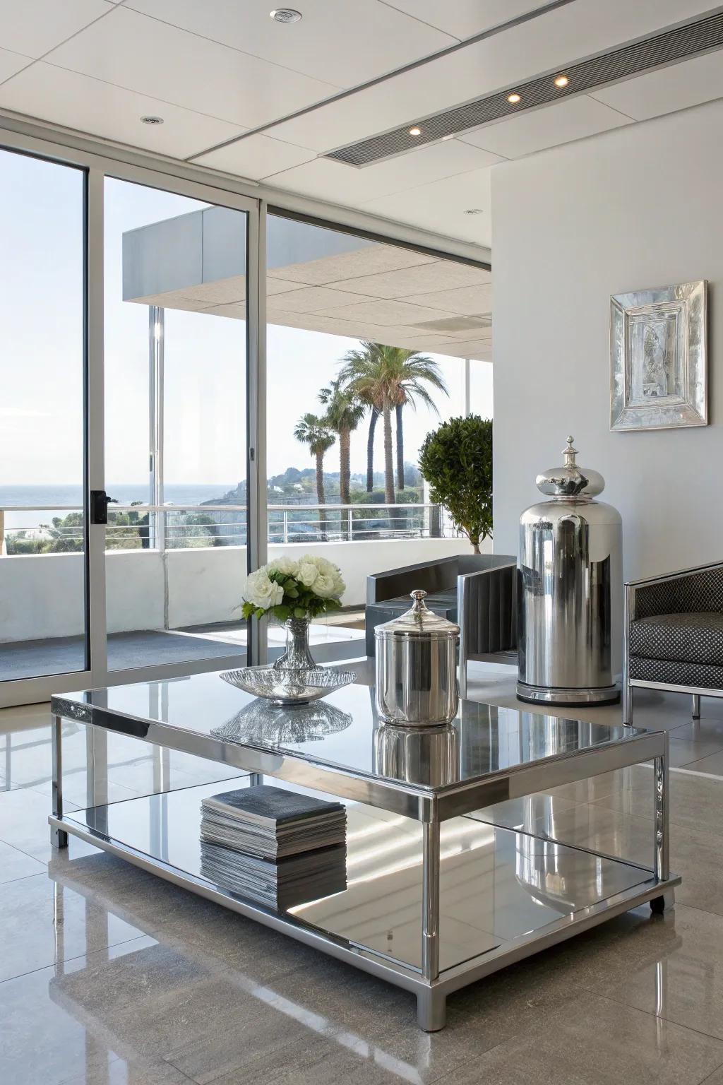 A modern interior showcases metallic accents for a luxurious effect.