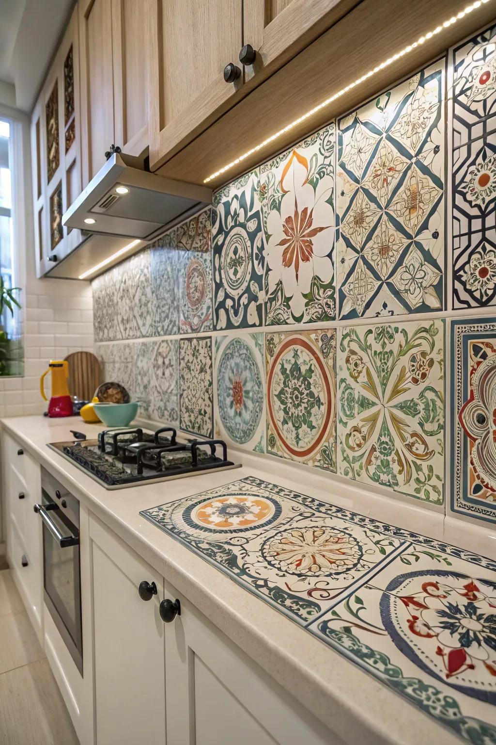 Arabesque tiles provide exotic flair and elaborate patterns.