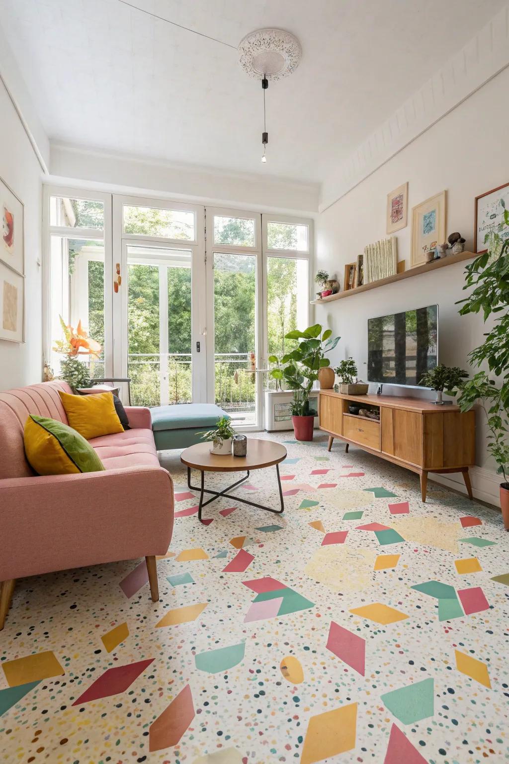 Dynamic versatility showcased through linoleum flooring.