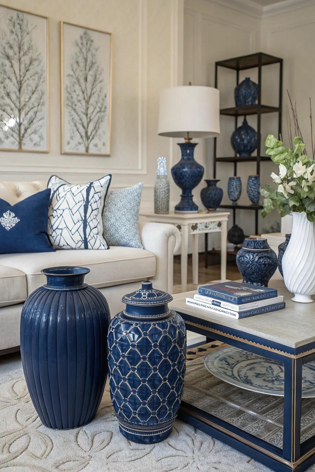 Dark accessories subtly enhance your decor.