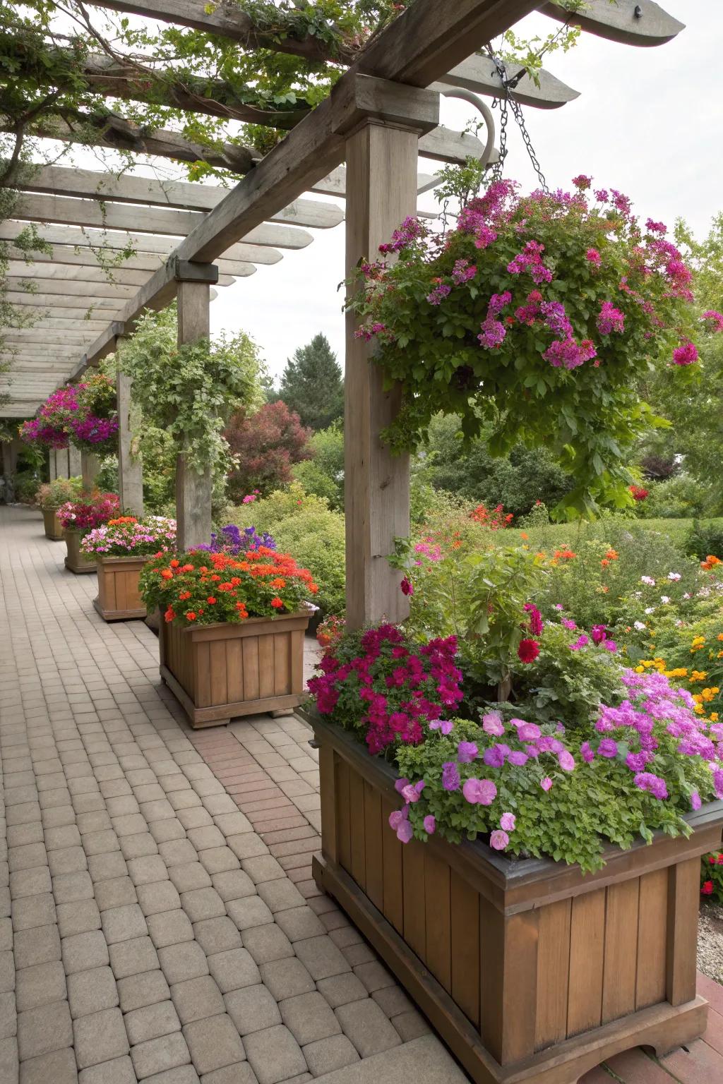 Built-in planters bring color and life to your arbor.