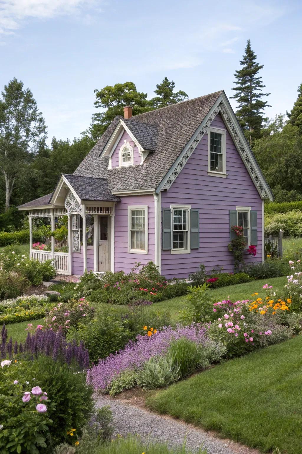 Violet and gray for a graceful, charming exterior.