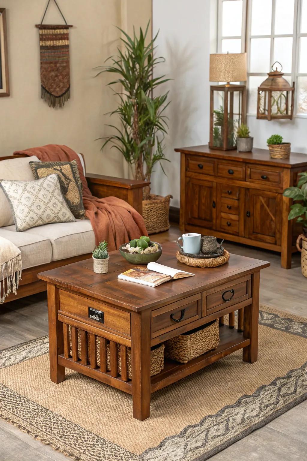 Warm wood colors bring depth and a natural feel.