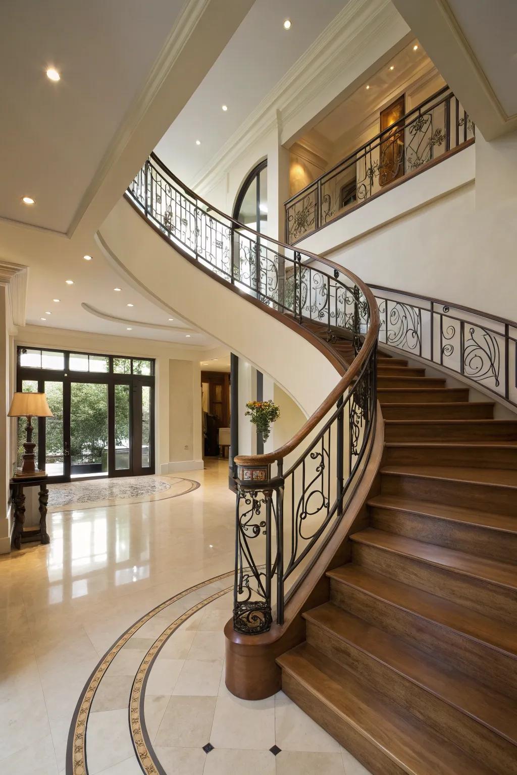 Sculptural arcs infuse elegance and movement into contemporary stairwells.
