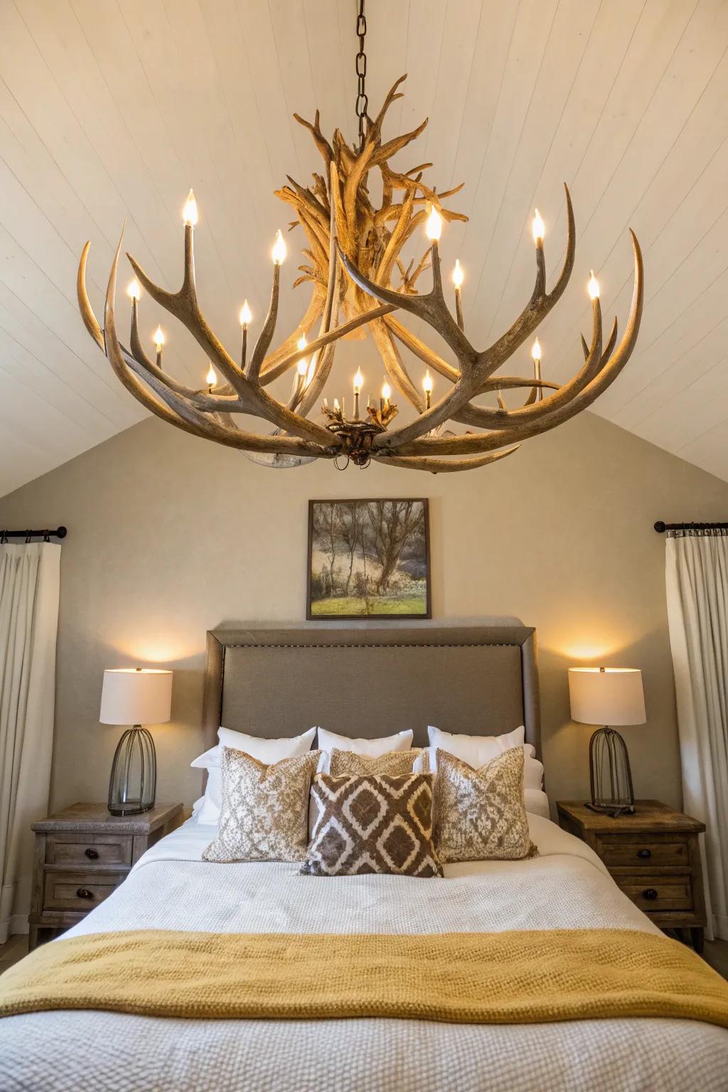 An antler chandelier creates a bold and countryside declaration.