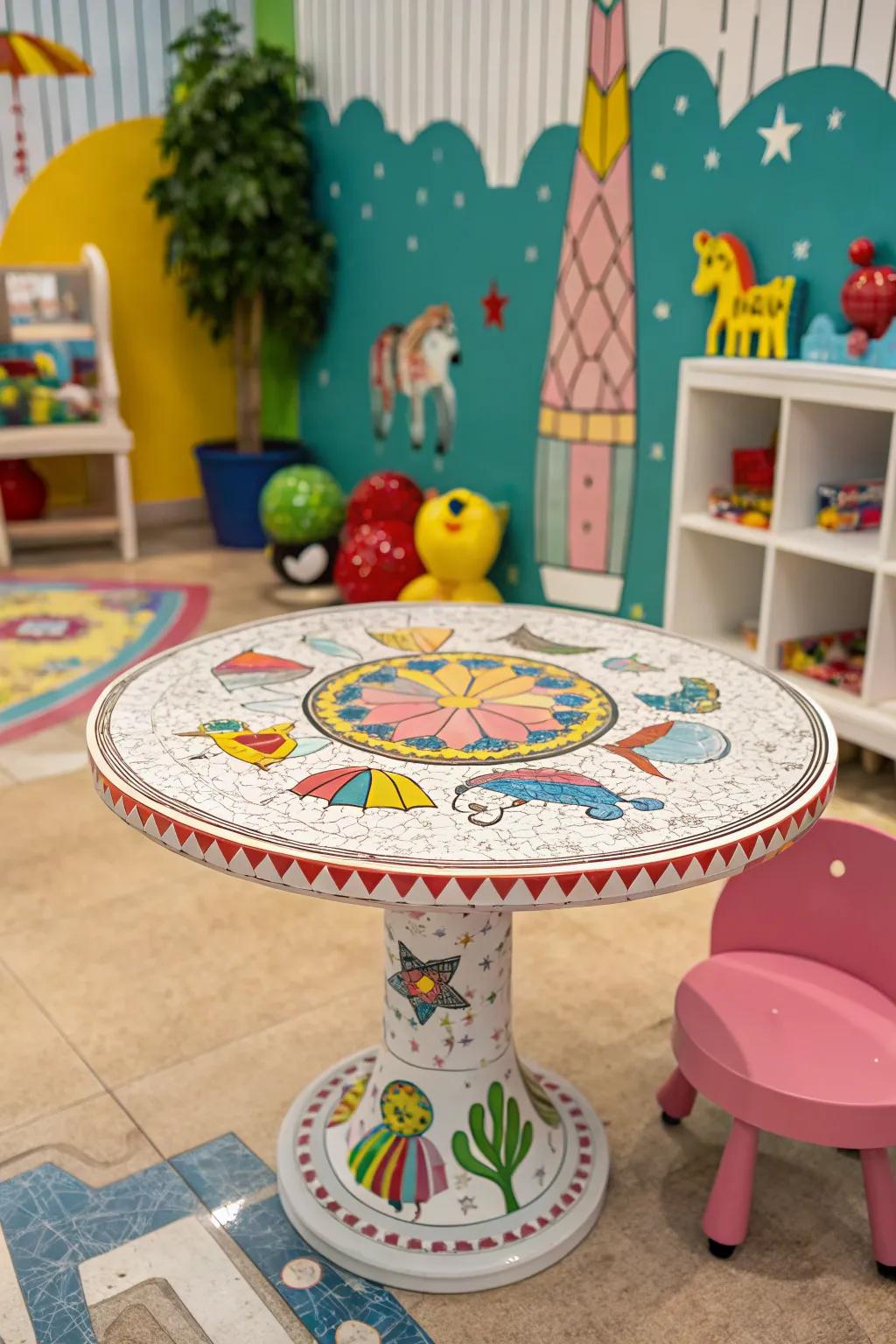 Whimsical mosaics infuse playful charm into any expanse.