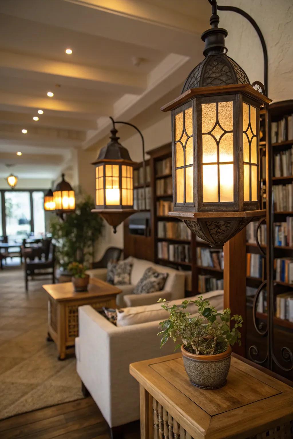 A comfortable atmosphere featuring lantern-style illumination.
