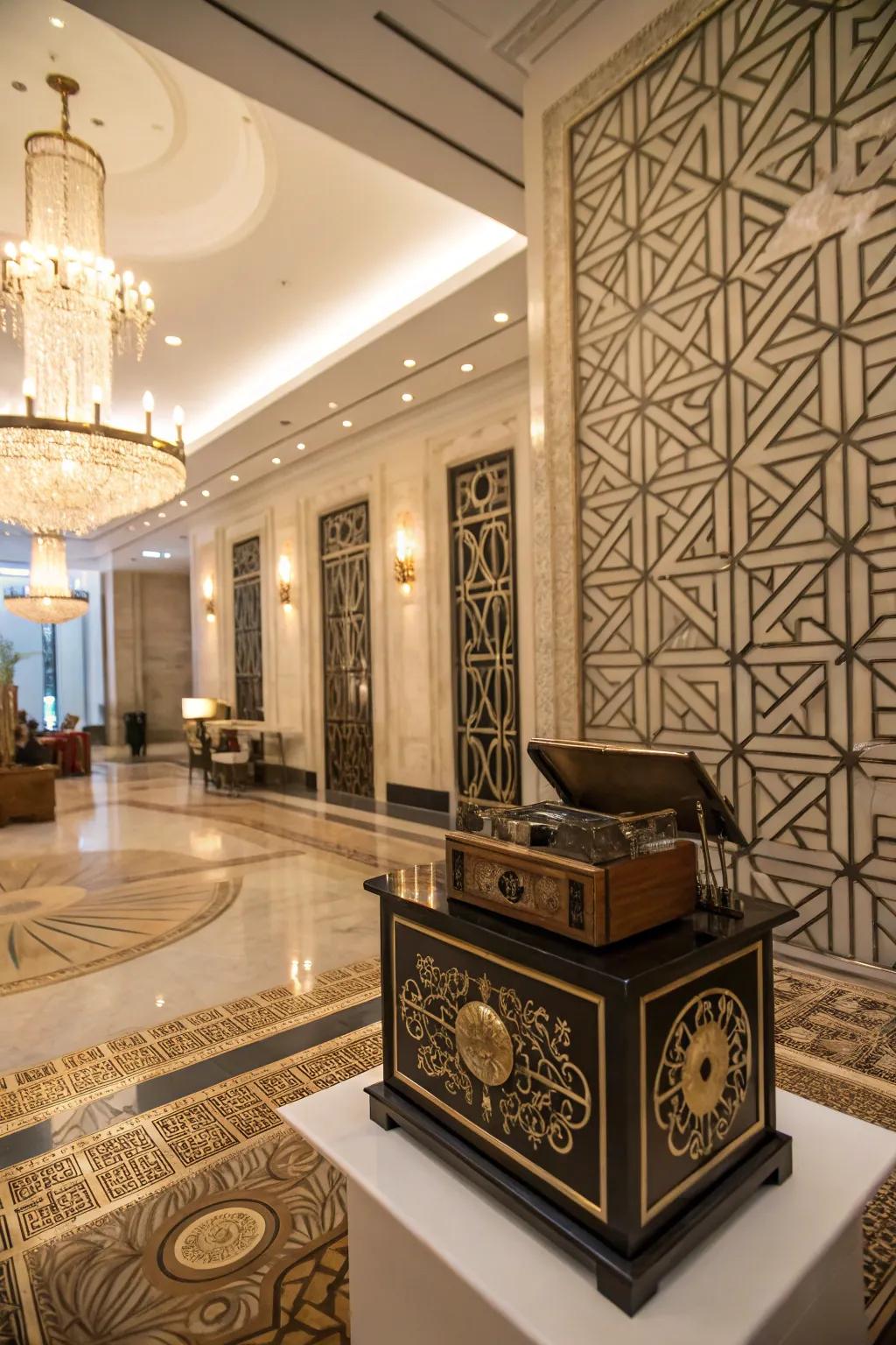 An Art Deco-style music box that exudes timeless elegance.