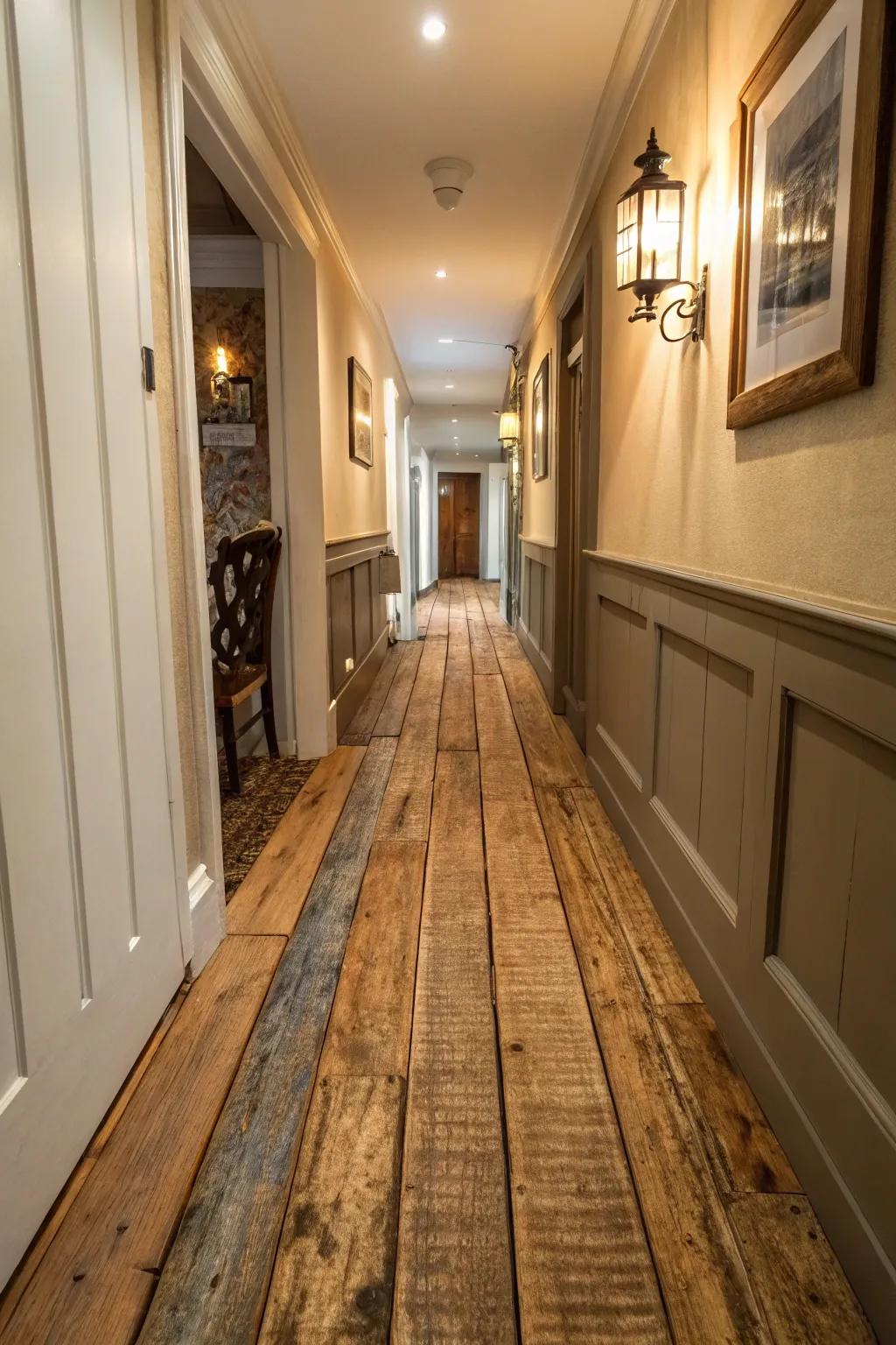 Reclaimed wood adds vintage charm and sustainability to your hallway.