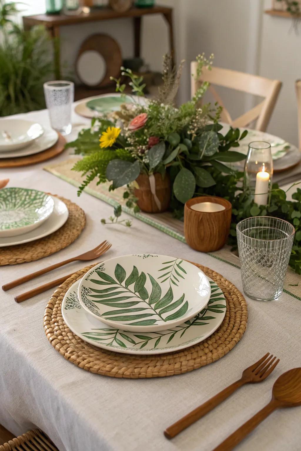 Outdoors themed table layouts enhance any dining occasion.