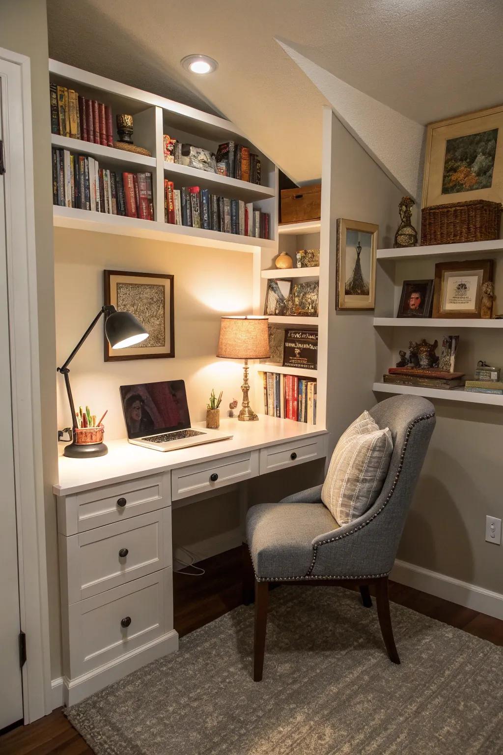 A nook can be a focused and quiet workspace.