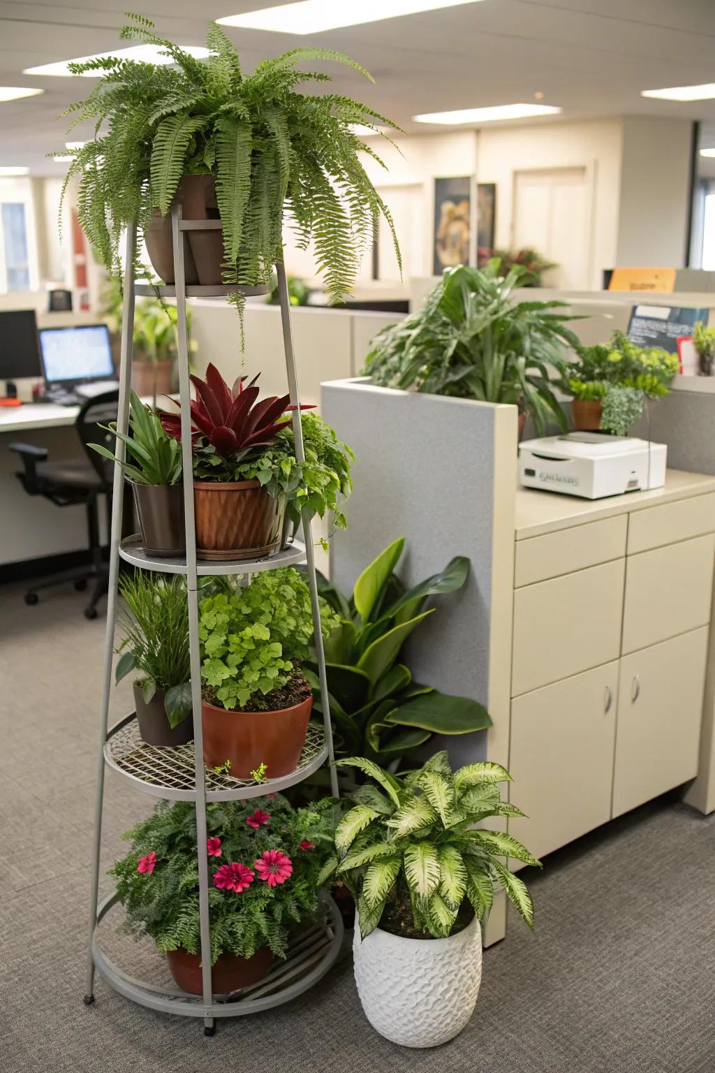 Add depth with tiered plant stands.
