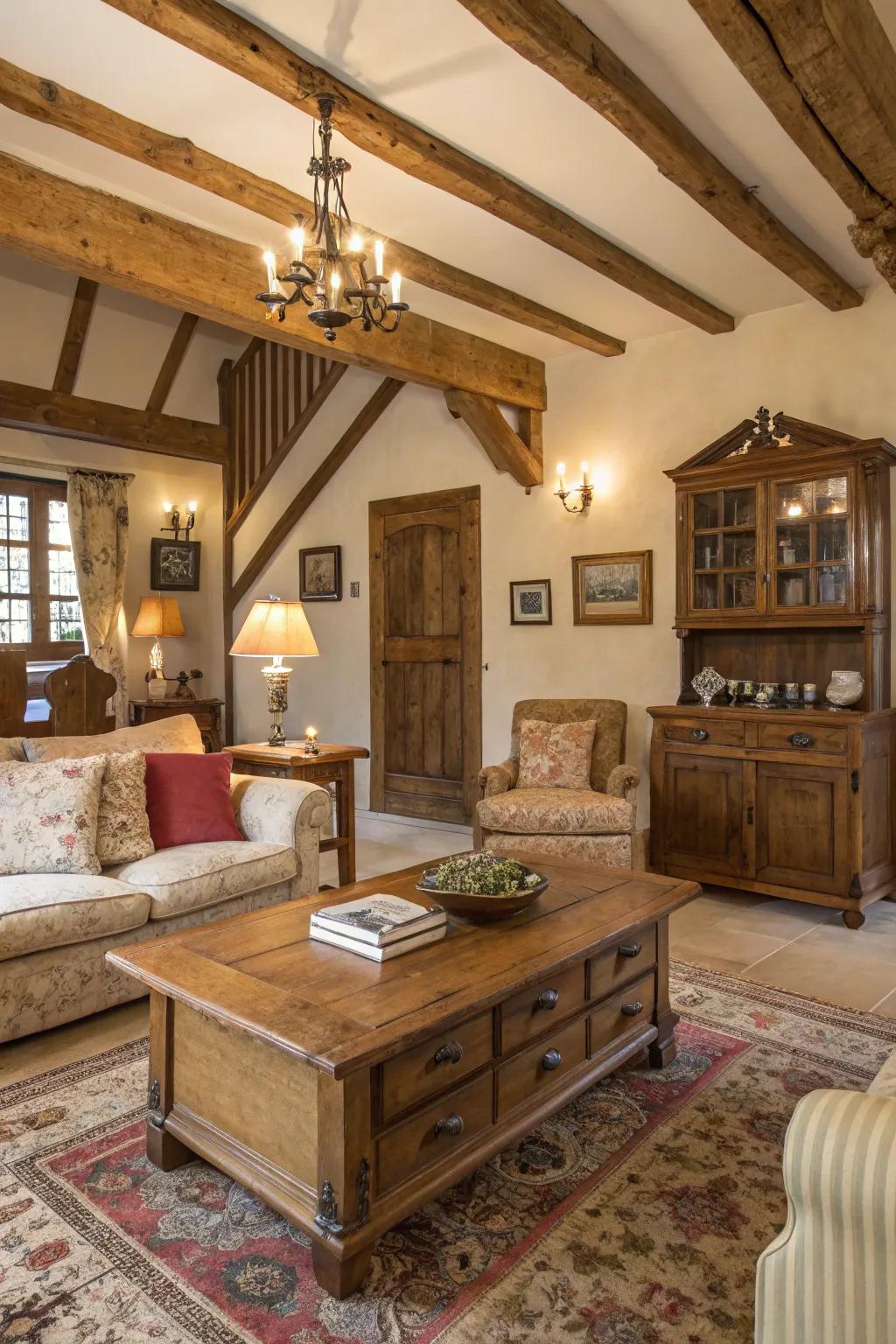 Grounded elements inject a touch of countryside charm.