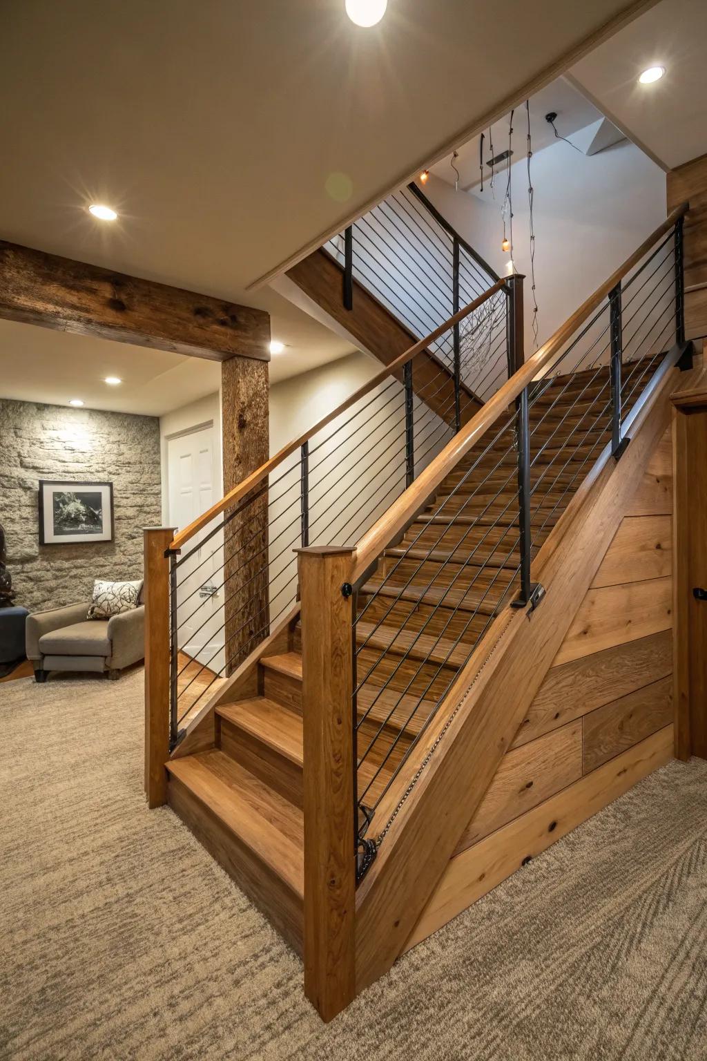 Cable and timber fusion offers a rustic yet modern appeal.