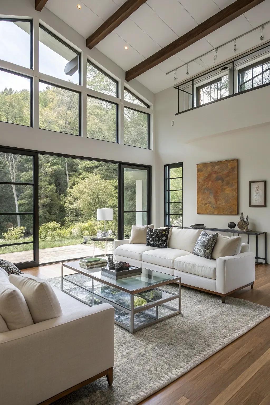 Floating furnishings permit adaptable space configuration.