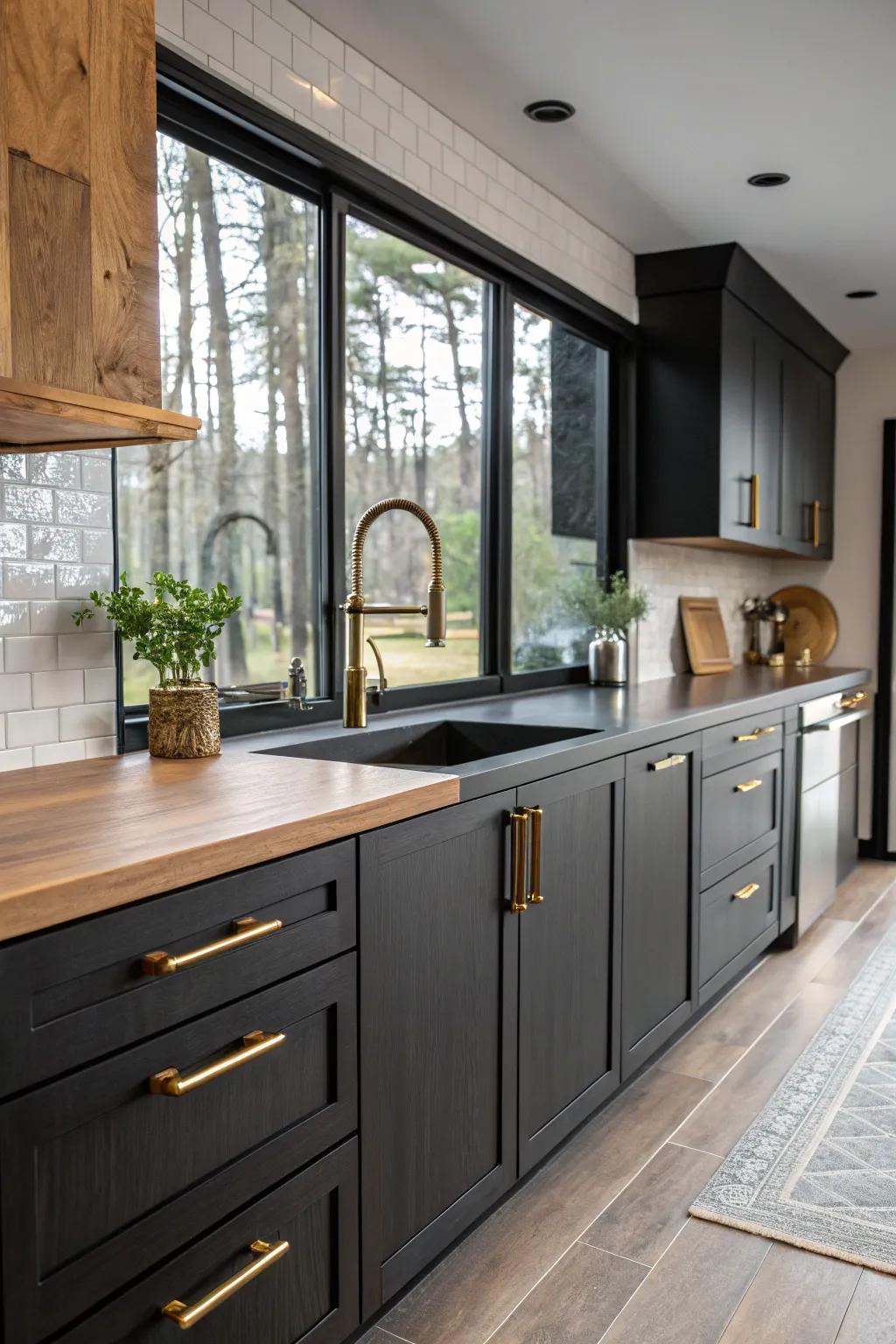 Metallic accents add a sleek, contemporary contrast to the kitchen.