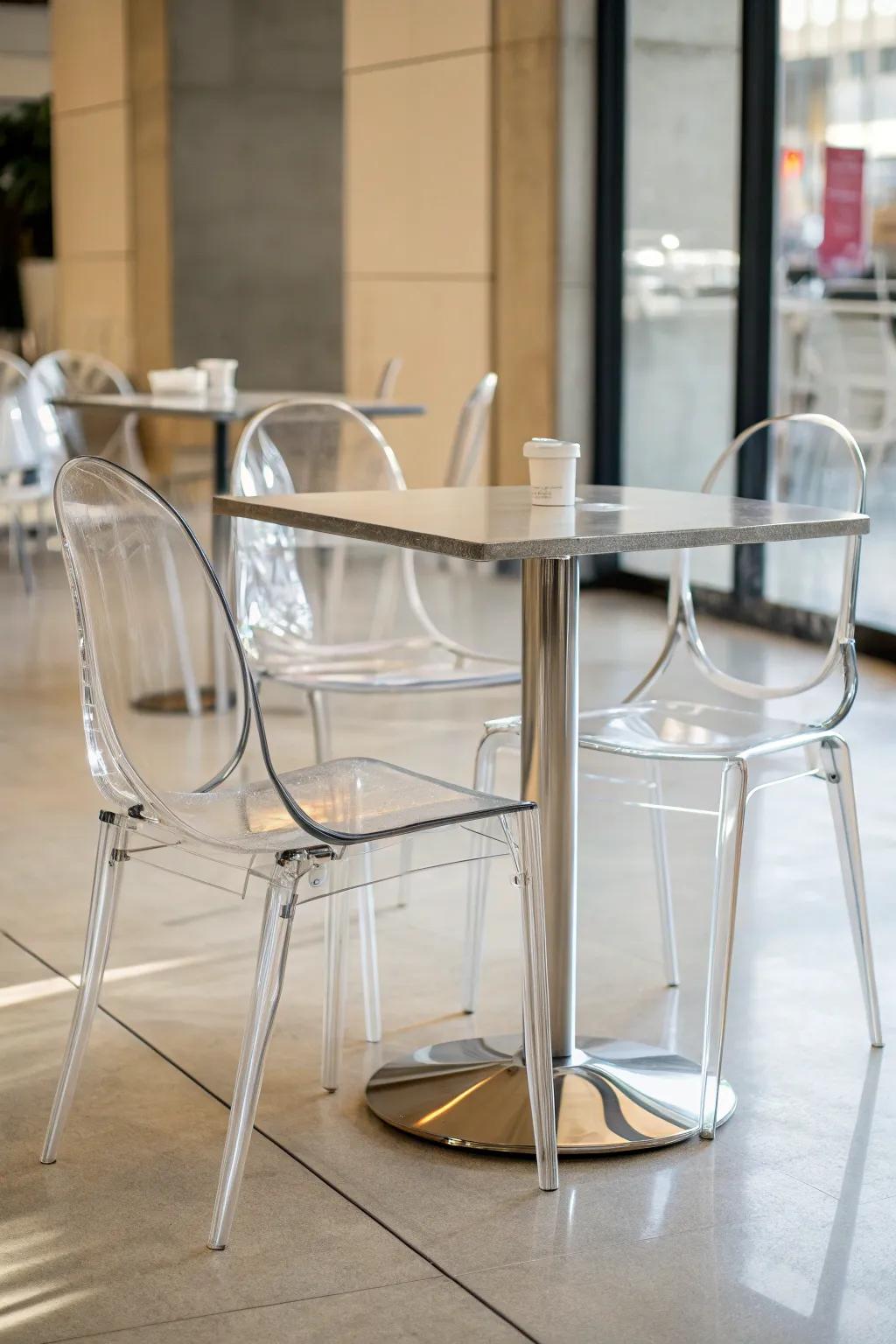 Transparent furniture helps spaces feel more spacious.