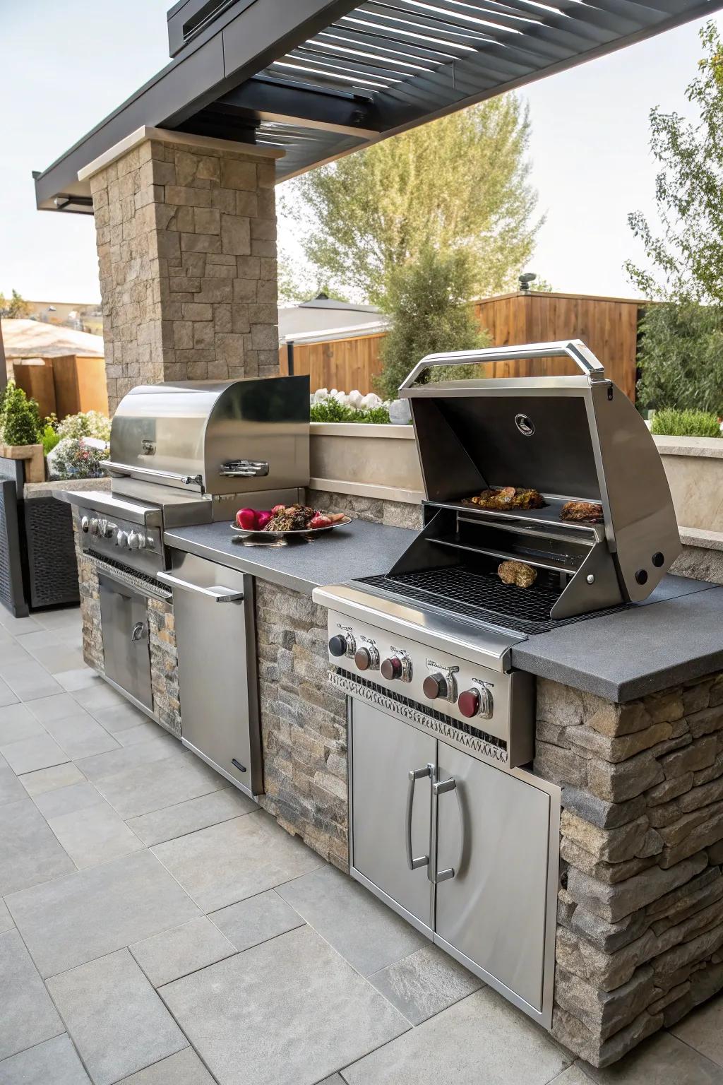 Hybrid barbecues offer versatility with both gas and charcoal options.