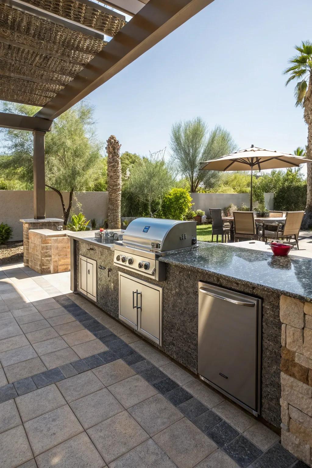 Stone-like countertops blend beauty with toughness.