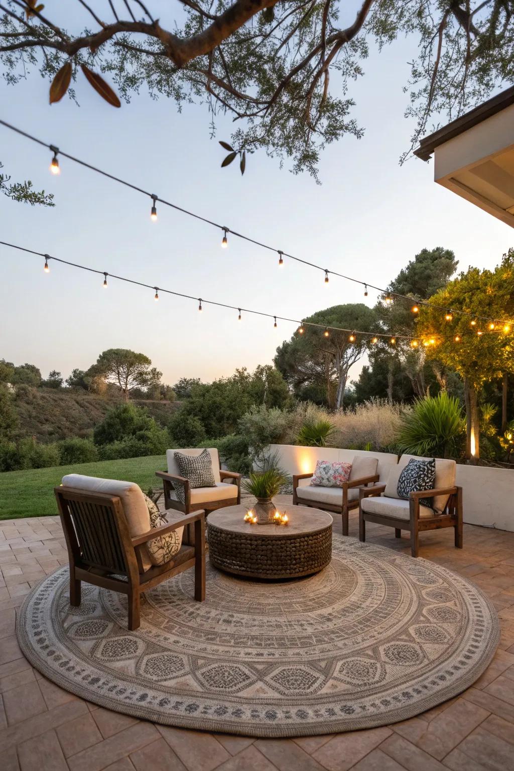 Introducing an unconventional twist using floor coverings that are circular.