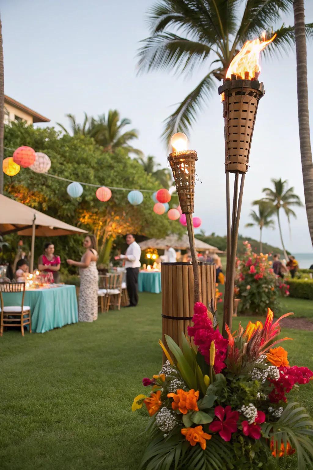 A tropical utopia theme conveys color and excitement to the event.