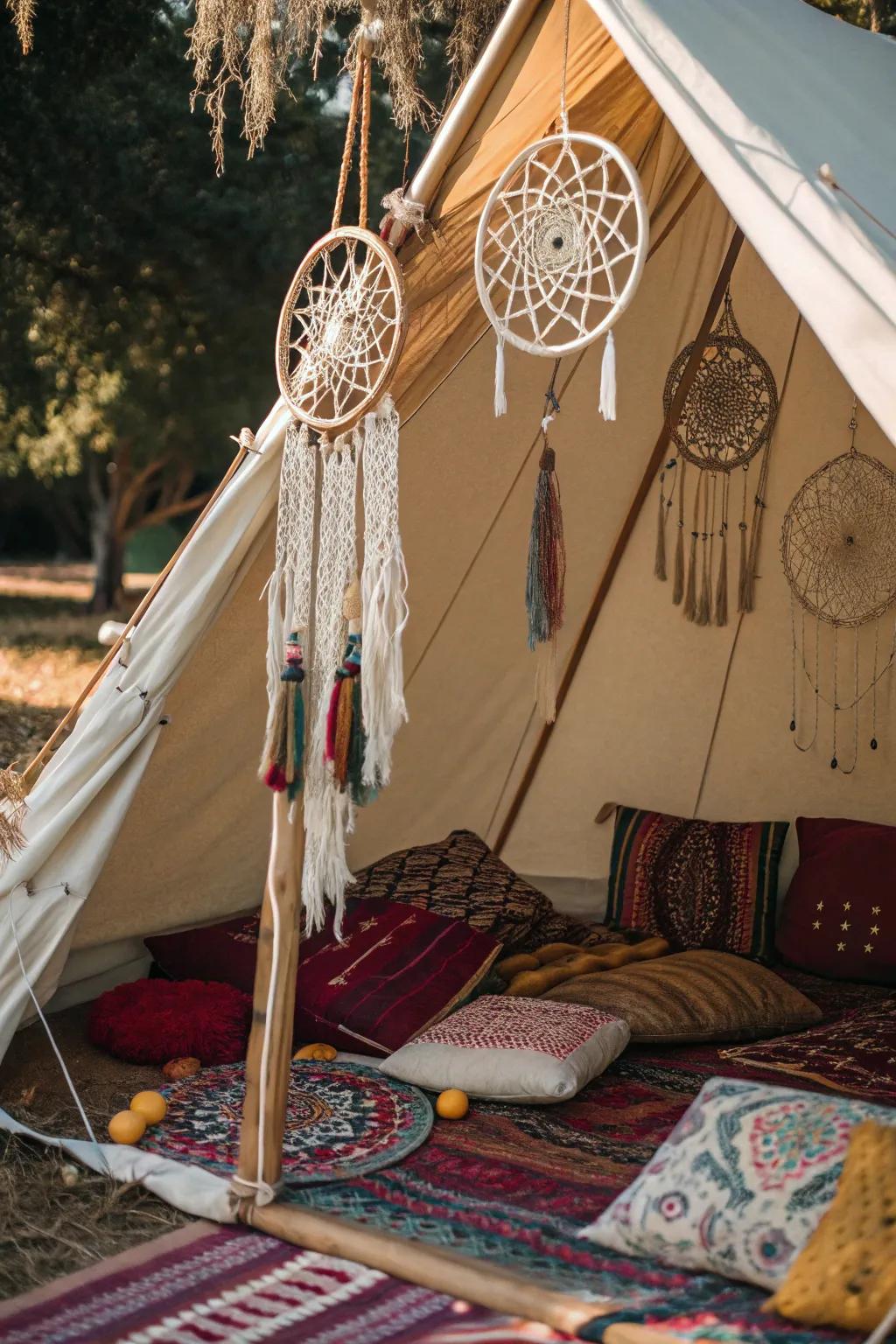 Boho elements introduce a relaxed and chic vibe.