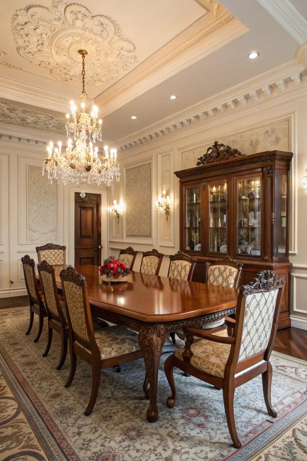 Rich mahogany finish adds traditional elegance to your table.