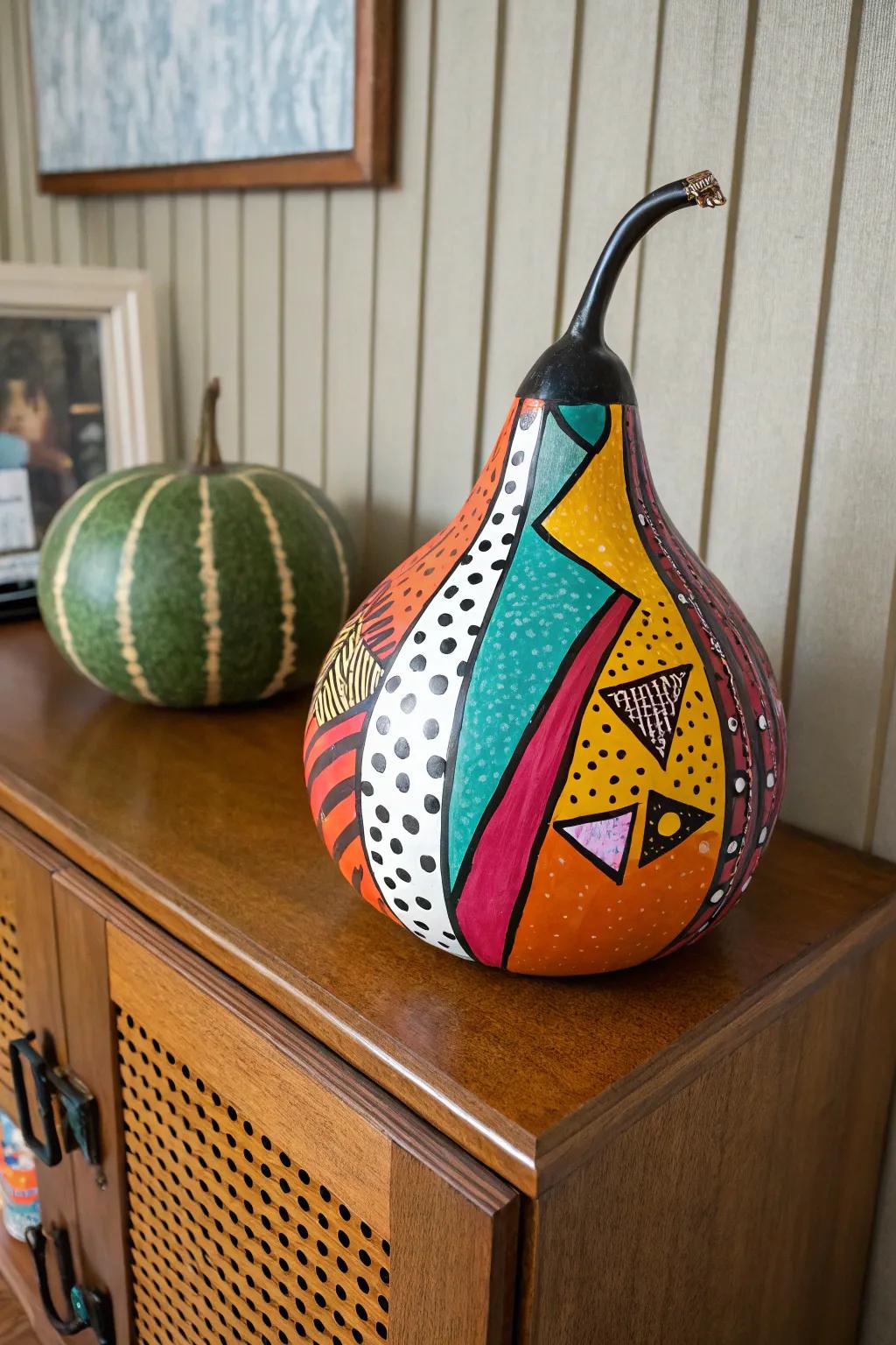 A vibrant gourd in funky pop art style.