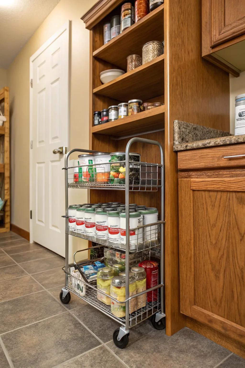 Rolling carts provide enhanced mobility to your pantry storage.