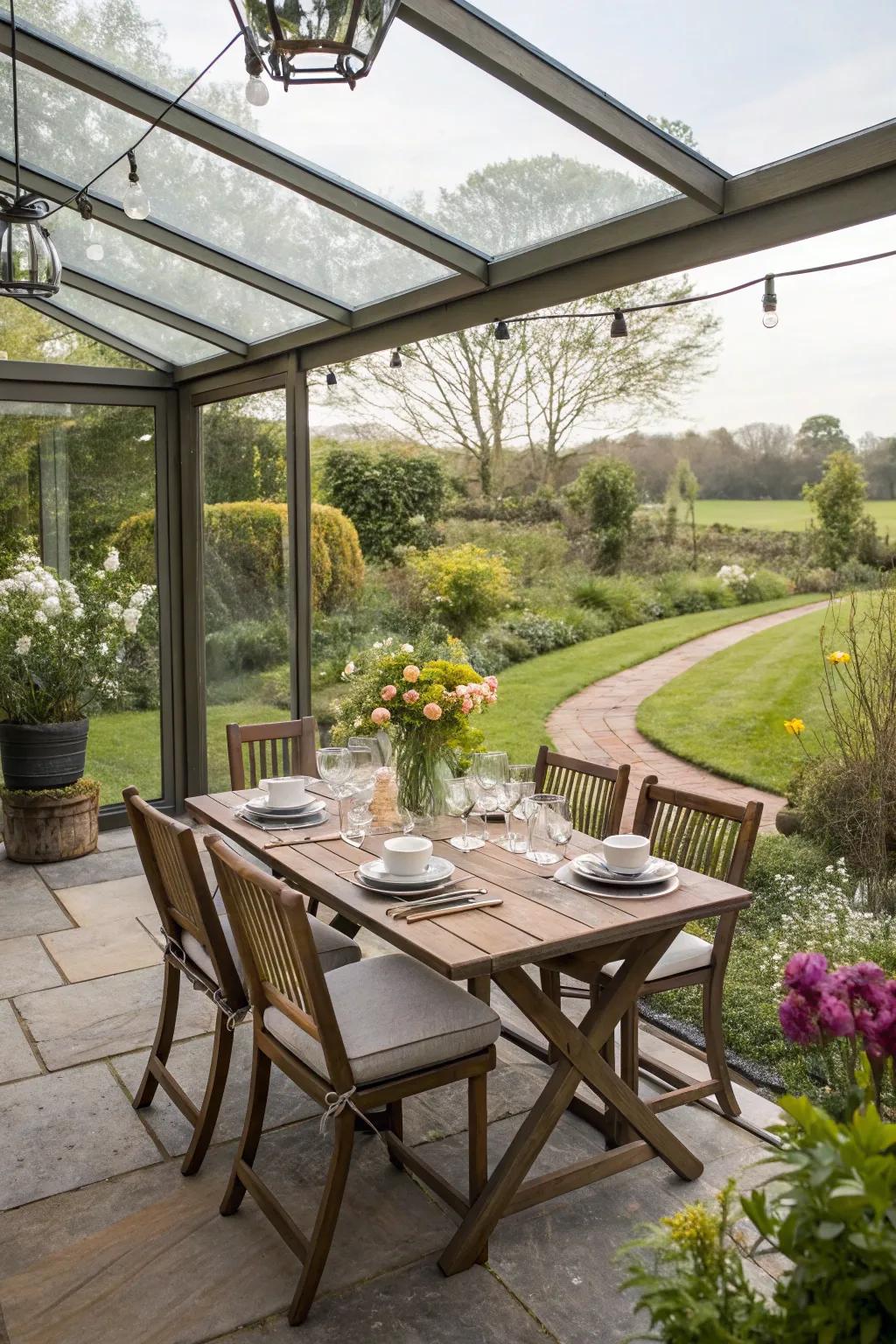 Repast amidst nature inside a gorgeous exterior repast configuration.