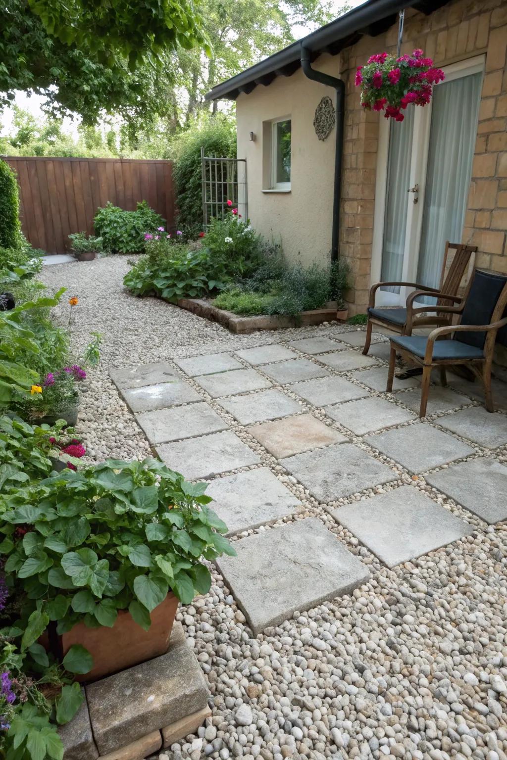 Crushed stone delivers a simple and permeable patio solution.